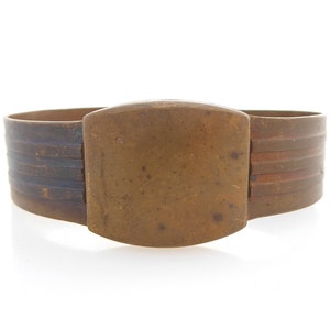 1930s Vintage brass flat watch style wide unisex minimalist unusual retro thick large big statement chunky clamper cuff bracelet