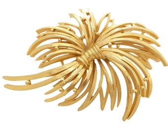 1980s Vintage 3.25" gold extra large abstract sculptural palm tree plant huge big gigantic shiny spiky statement brooch