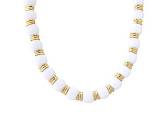 Vintage Monet white circle and gold spacer minimalist short chunky geometric every day necklace