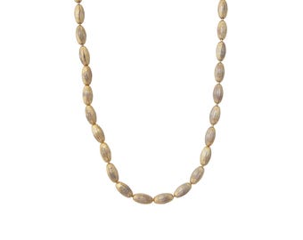 1970s Vintage 62" dull ridged gold small barrel beaded extra long single strand layered bohemian festival retro minimalist necklace