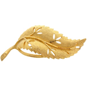 1970s Vintage BSK gold 3&quot; large cutout detail curved leaf retro big large chunky statement signed designer brooch