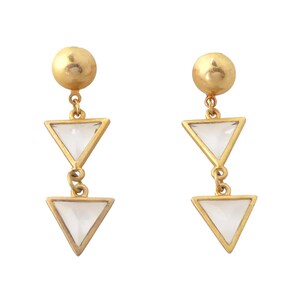 1980s Vintage Dreieck Dreieck Gold und klare facettierte Glas Ohrstecker baumeln geometrische lange Spaß