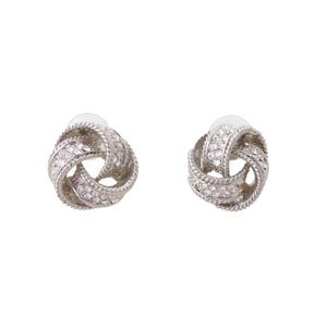 1990s Vintage silver rhinestone cutout knot chunky statement sparkly cute futuristic big avant garde high fashion stud earrings