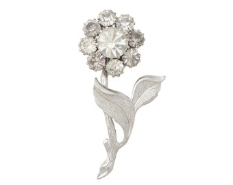 1950s Vintage 2 3/8" silver and clear rhinestone daisy flower retro retrostyle coastal grandma large cute sparkly floral brooch