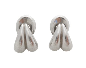 1940s Vintage Coro silver modernist puffy sculptural retro unusual large statement mid century geometric chunky clip on earrings