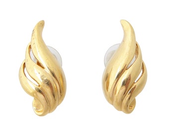 1980s Vintage gold puffy angel bird wings cutout abstract chunky swirly winged boho bohemian wavy statement futuristic minimalist earrings