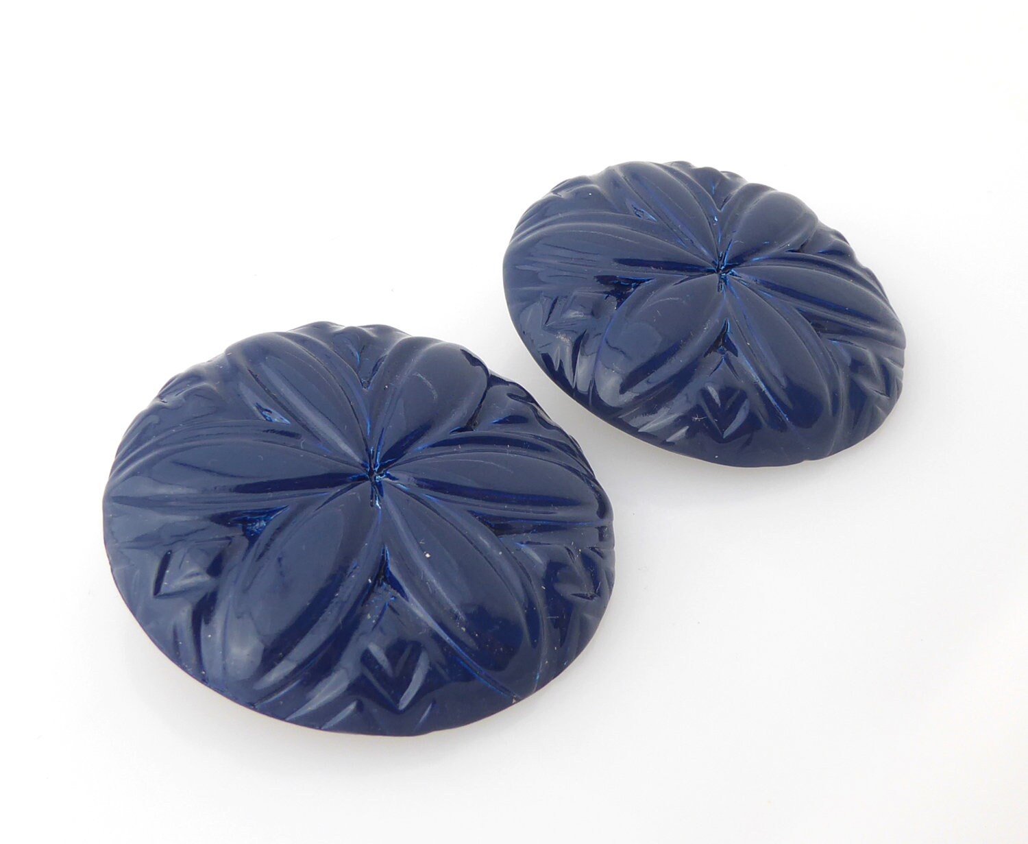 Gigantic 2 Inch 1980s Navy Blue Shiny Lacquer Abstract