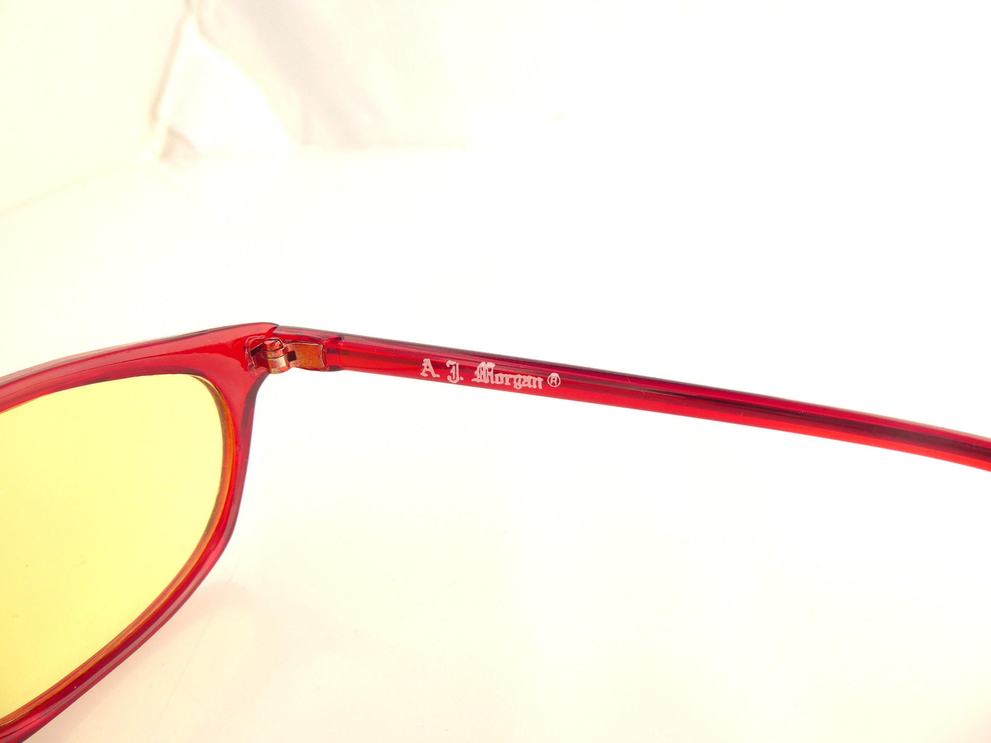 1990s Vintage AJ Morgan Red Transparent Frame and Yellow 
