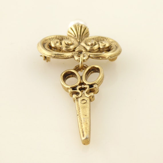 1990s Vintage antique gold pearl swirl scissors c… - image 3