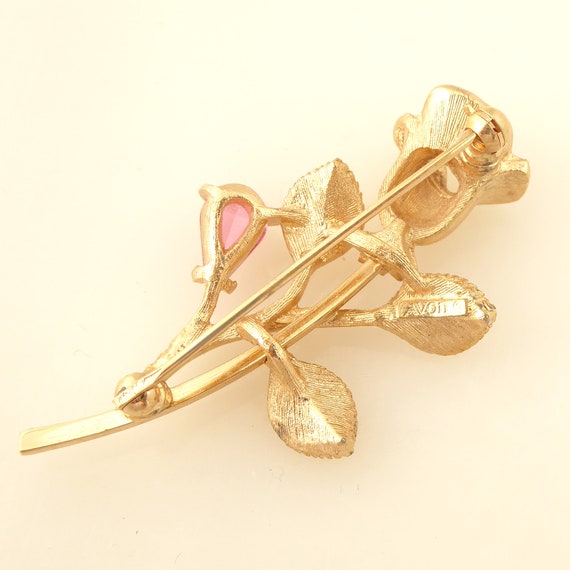 1980s Vintage Avon gold rose flower pink rhinesto… - image 5