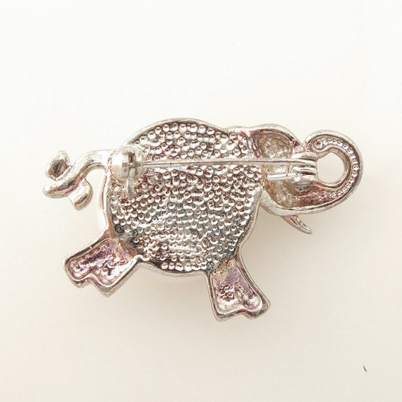 Vintage super cute silver elephant rhinestone fau… - image 4