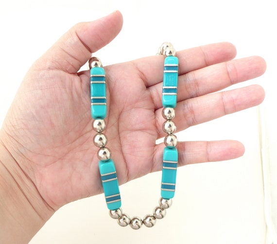 1990s Vintage turquoise and dark blue rectangle b… - image 8