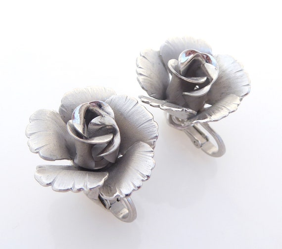 1950s Vintage Lisner silver large rose flower ret… - image 2