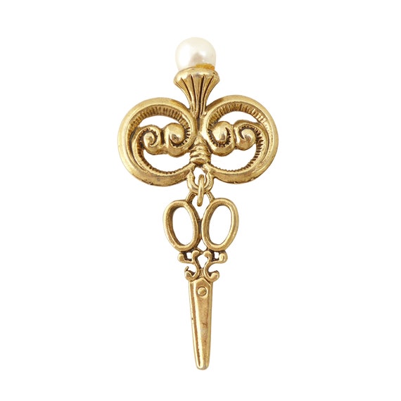 1990s Vintage antique gold pearl swirl scissors c… - image 1