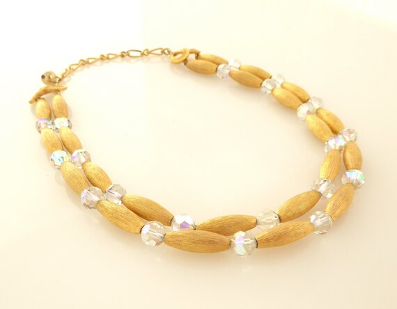 1960s Vintage brushed gold tube iridescent clear … - image 2