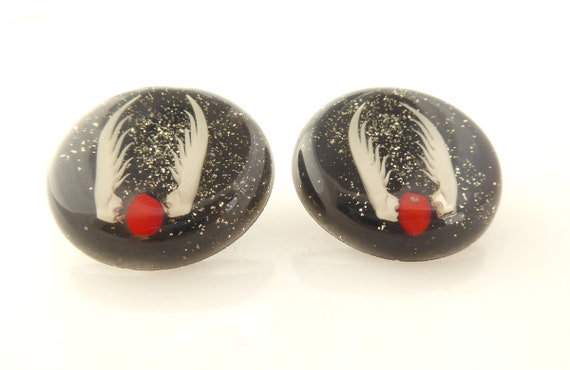 1950s Black and gold glitter lucite fish bone red… - image 3