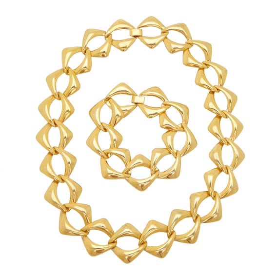 1980s Vintage gold diamond shape link chunky hip … - image 1