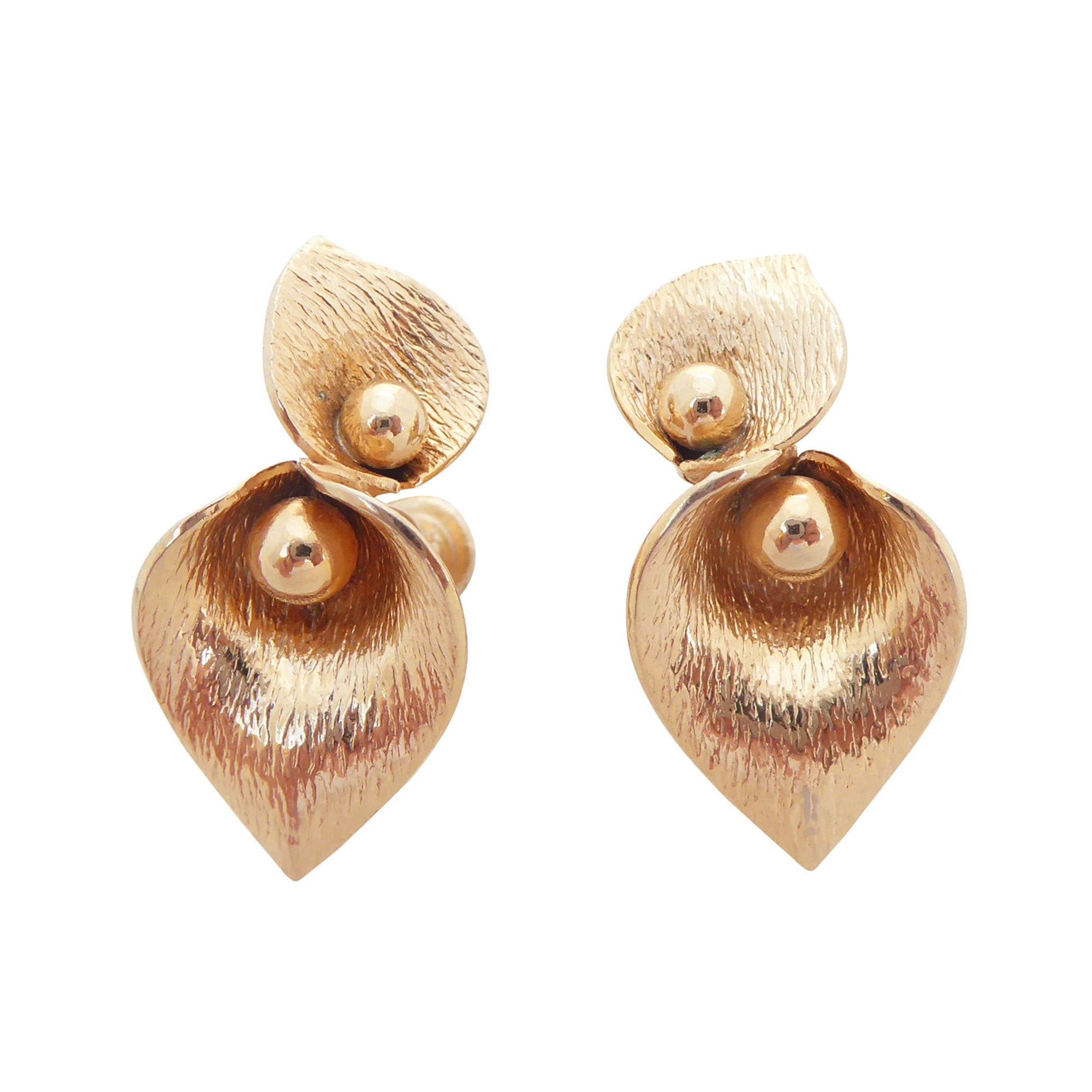1940s Vintage gold abstract double lily flower retro dainty sculptural…