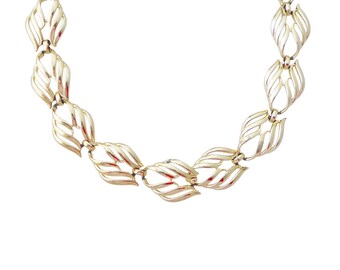 1960s Vintage Coro light gold flame fire abstract cutout puffy link retro chunky statement mid century necklace