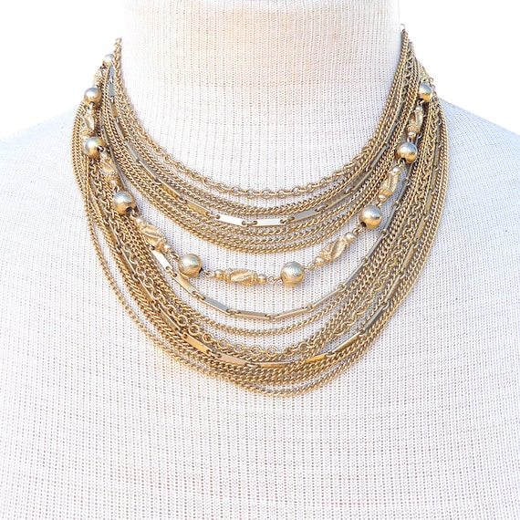 1960s Kramer gold multi chain bar beaded thick wi… - image 10