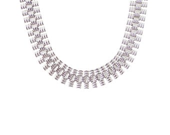 Vintage Monet silver ridged watch style link wide futuristic shiny minimalist chunky statement collar necklace