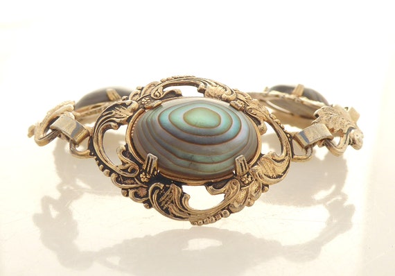 Vintage abalone shell puffy oval cabochon and ant… - image 3