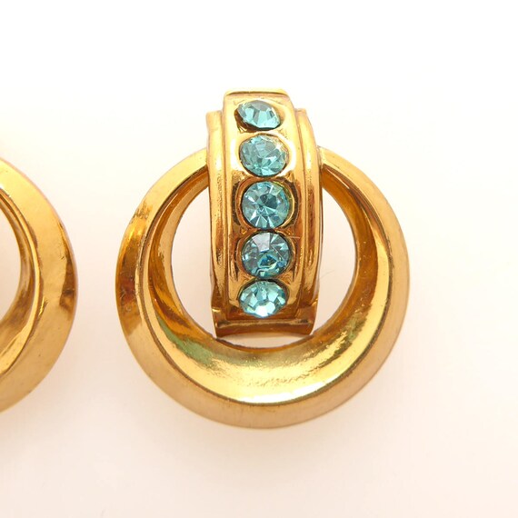 1940s Coro gold circle and aqua blue sparkly rhin… - image 4