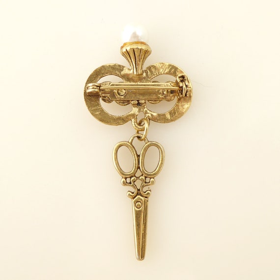 1990s Vintage antique gold pearl swirl scissors c… - image 5