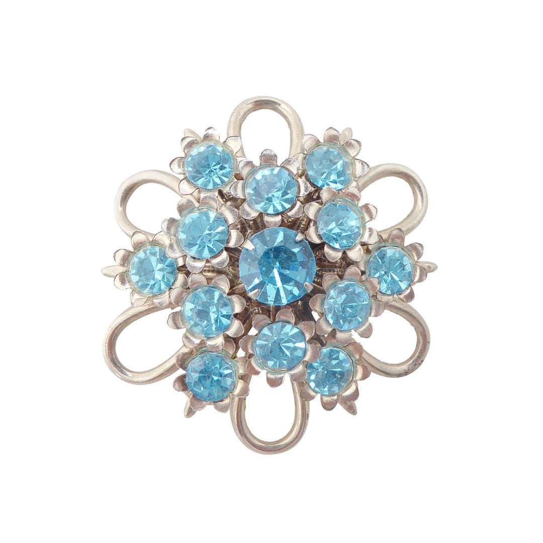 1950s Vintage Light Blue Rhinestone and Silver Daisy Flower Cluster ...