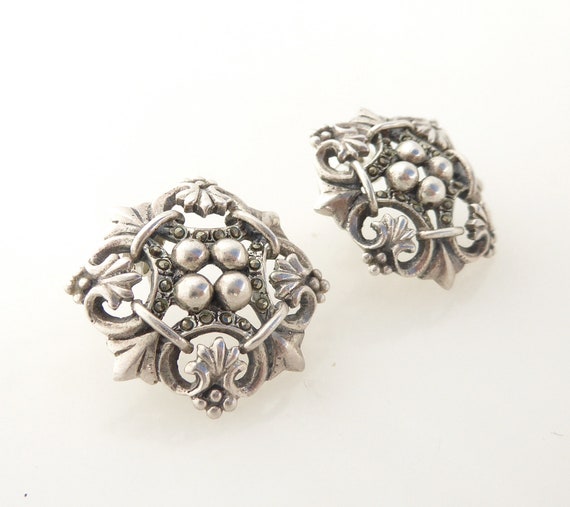 1990s Vintage sterling silver and marcasite stone… - image 2
