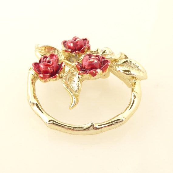 1960s Vintage Gerrys red enamel rose flower and g… - image 3