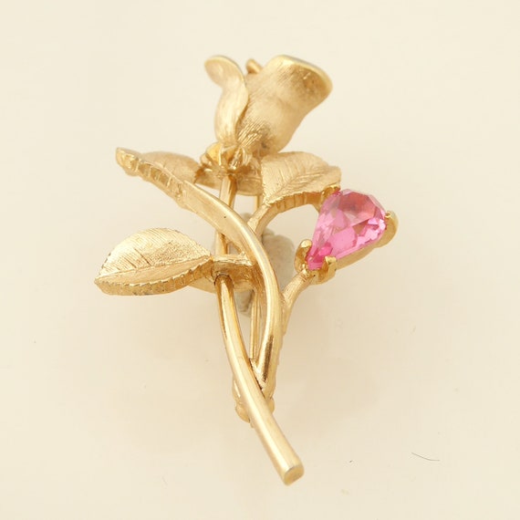 1980s Vintage Avon gold rose flower pink rhinesto… - image 3