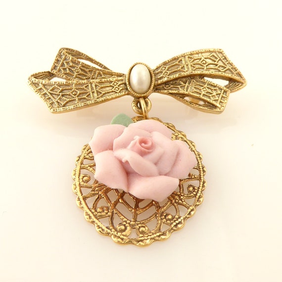 1990s Vintage Victorian inspired antique gold bow… - image 3