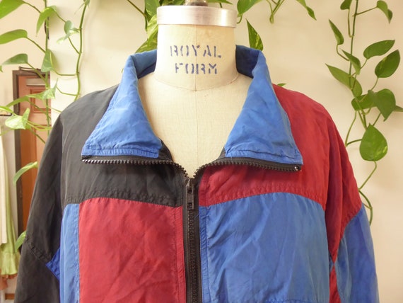 1990s Vintage men's silk colorblock windbreaker g… - image 2