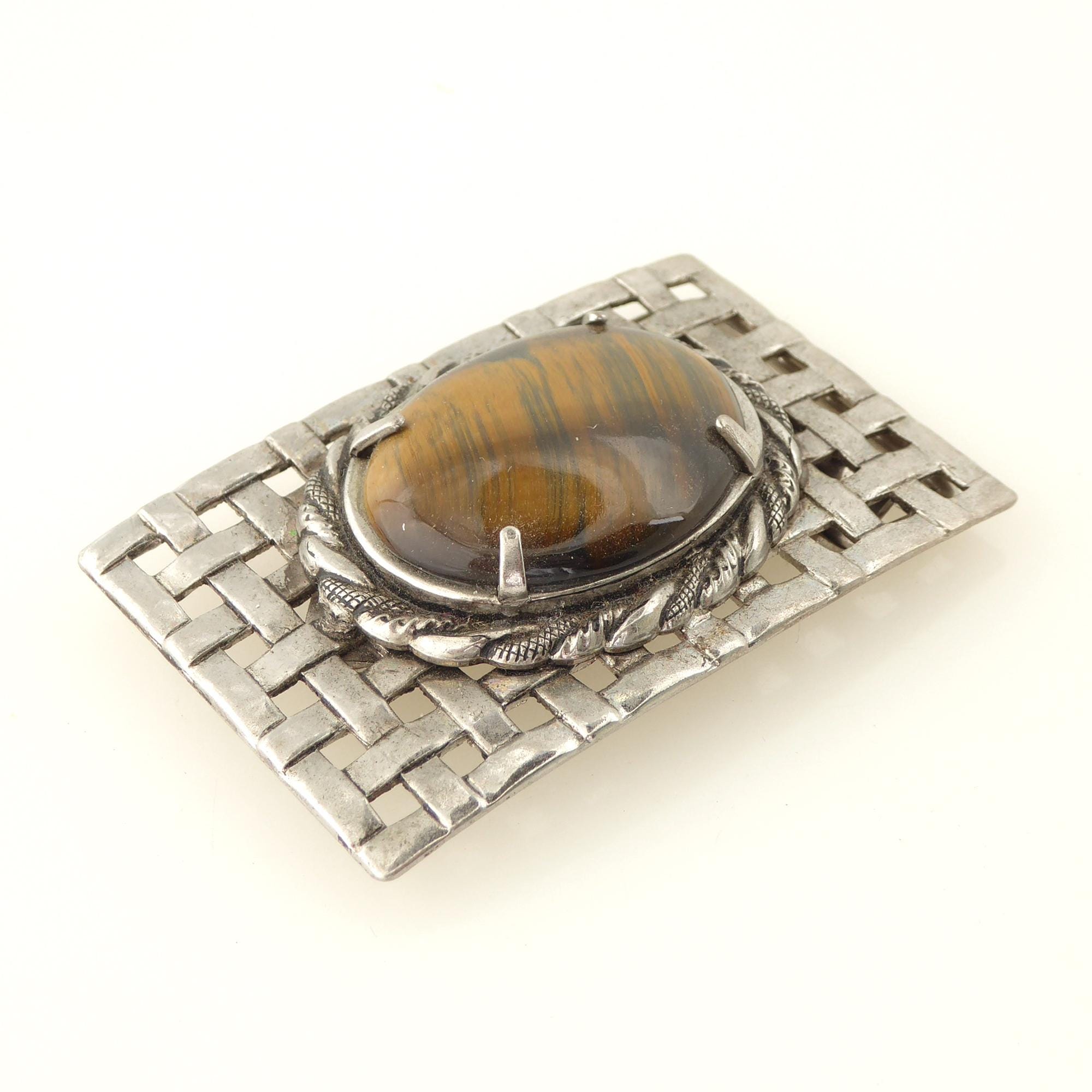 Vintage Belt Buckle Silver Tone Tigers Eye Cabochon Gemstone Western Cowgirl Tiger-eye Stone Mens Belt Buckle - Western Cowboy Native  main image 4