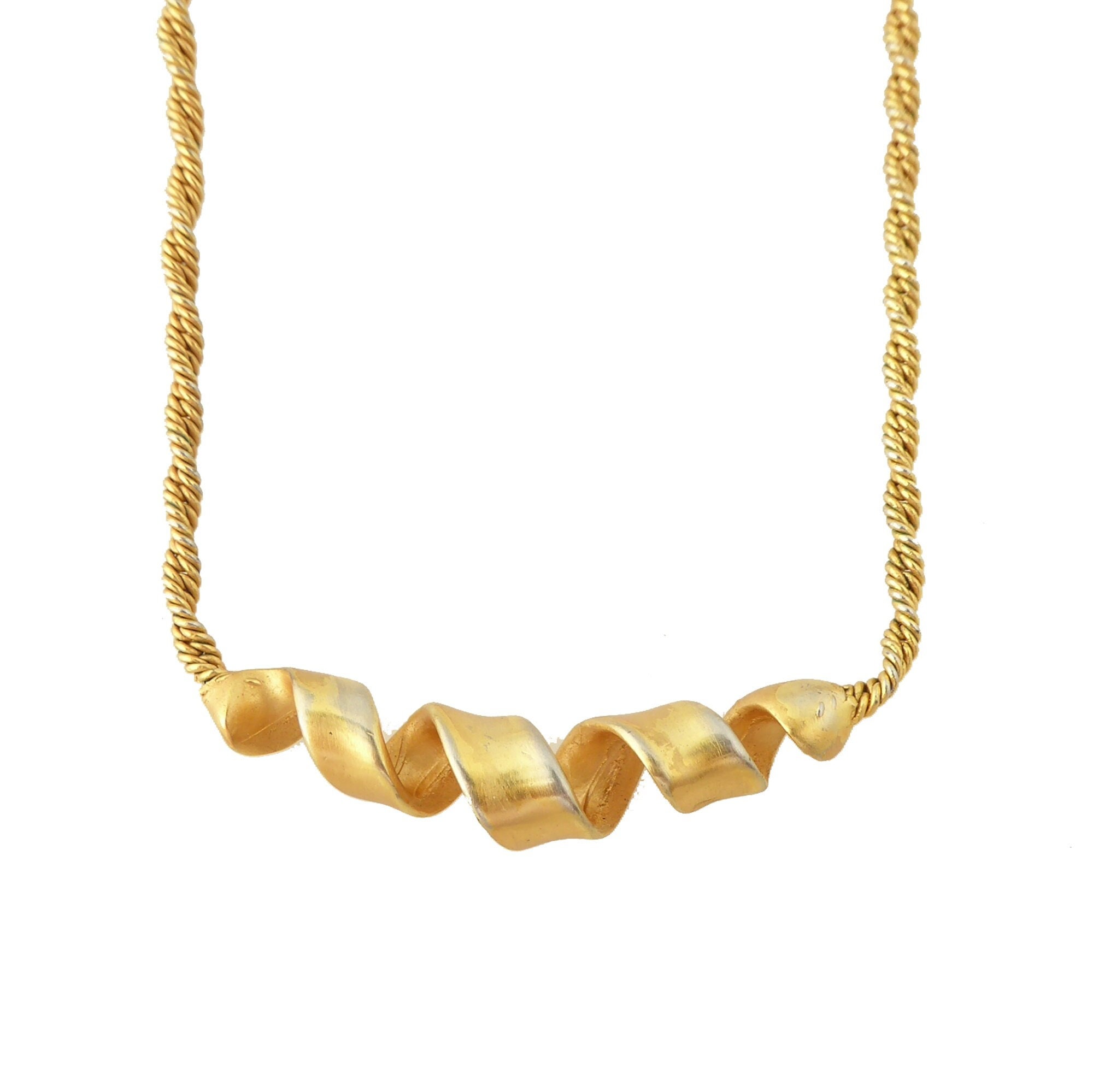 1980s Vintage Anne Klein Matte Gold Rotini Noodle Spiral Pendant