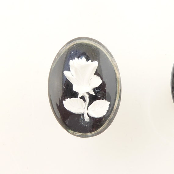 1950s Vintage black white reverse carved roses lu… - image 6