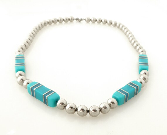 1990s Vintage turquoise and dark blue rectangle b… - image 3