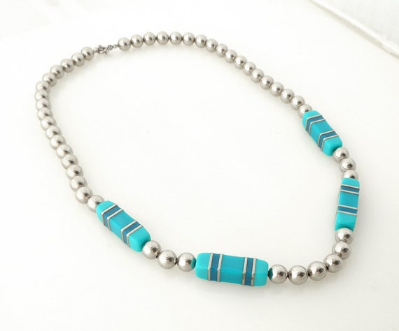 1990s Vintage turquoise and dark blue rectangle b… - image 2