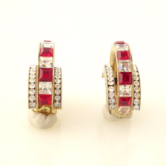 1980s Vintage red and clear square rhinestone lay… - image 3
