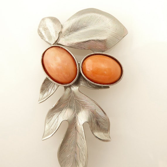 1980s Vintage Pisces 3.25" silver leaf and orange… - image 4