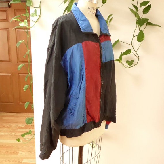 1990s Vintage men's silk colorblock windbreaker g… - image 3