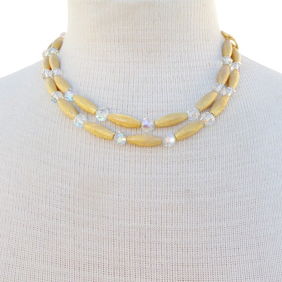1960s Vintage brushed gold tube iridescent clear … - image 9