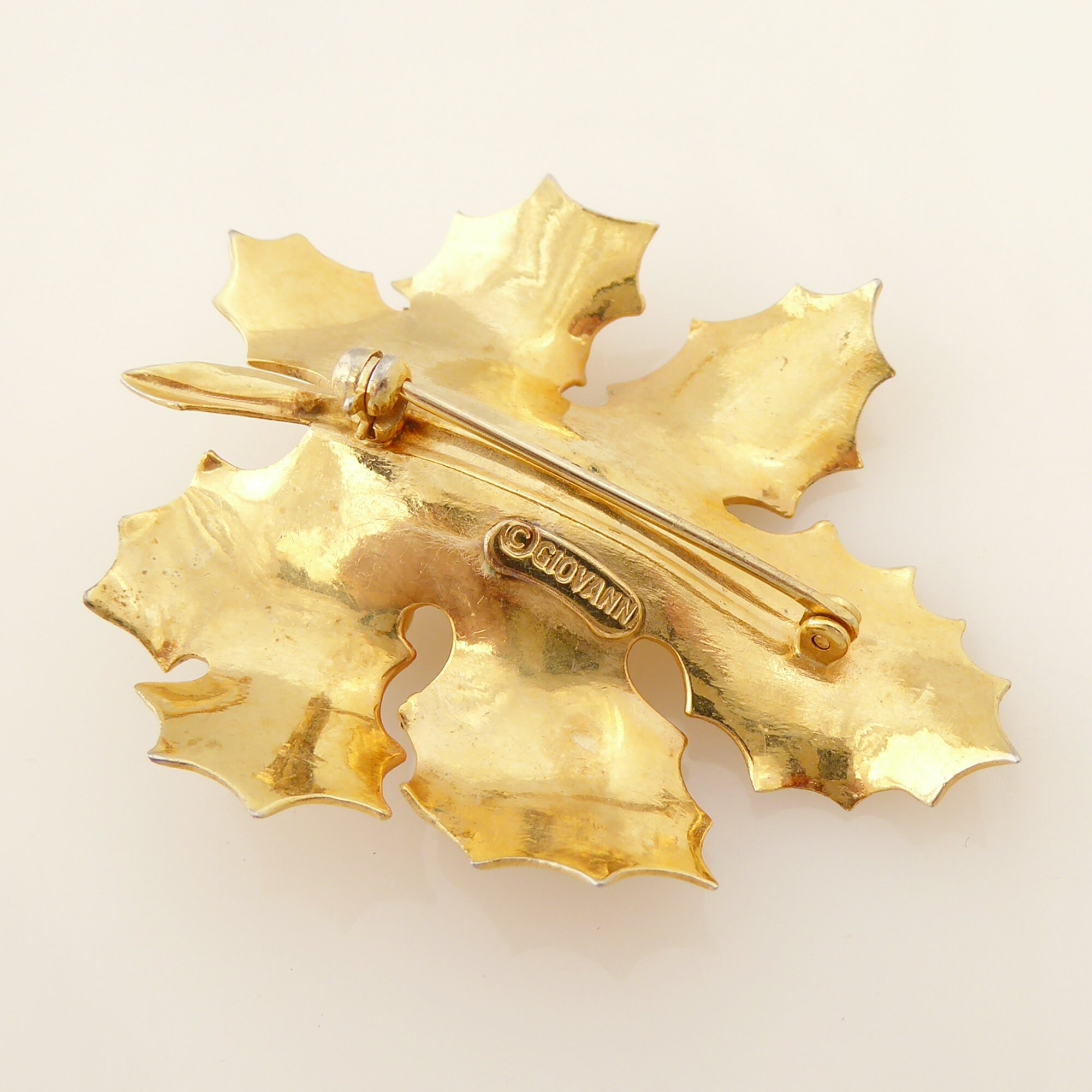 Broche Vintage Signée Giovanni - Double Feuilles Or - Occasion à Voir Description