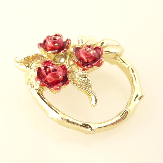 1960s Vintage Gerrys red enamel rose flower and g… - image 2