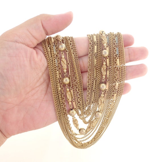 1960s Kramer gold multi chain bar beaded thick wi… - image 9