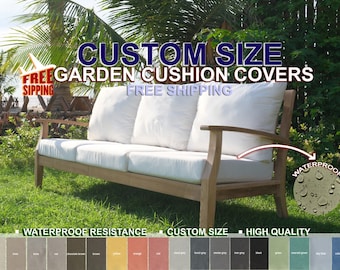 Outdoor Waterproof Cushion Covers, Garden Patio Cushion Covers, Outdoor Bench Pillow Covers, Custom Size Garden Cushion Cover, Cover Only