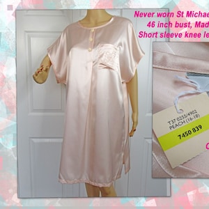 Never worn St Michael pink nightgown, Sz L, 46 bust, Made in UK, Polyester, Short sleeve knee length nightshirt style, Original paper tag