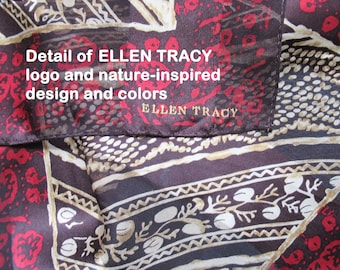 Ellen Tracy skir polyesterhalsduk med naturinspirerat tryck, 52 x 11 tum avlång, maskinrullade fållade kanter, ingen tygetikett, Bonus Scarf Donuts
