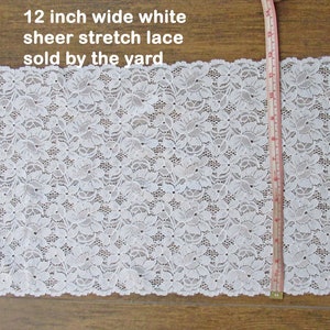 12 Zoll breite florale schiere weiße Stretch-Spitze, Massenware, Verwendung für Tanzkostüme, Gymnastikoutfits, Dessous, DIY-Projekte für Pepp